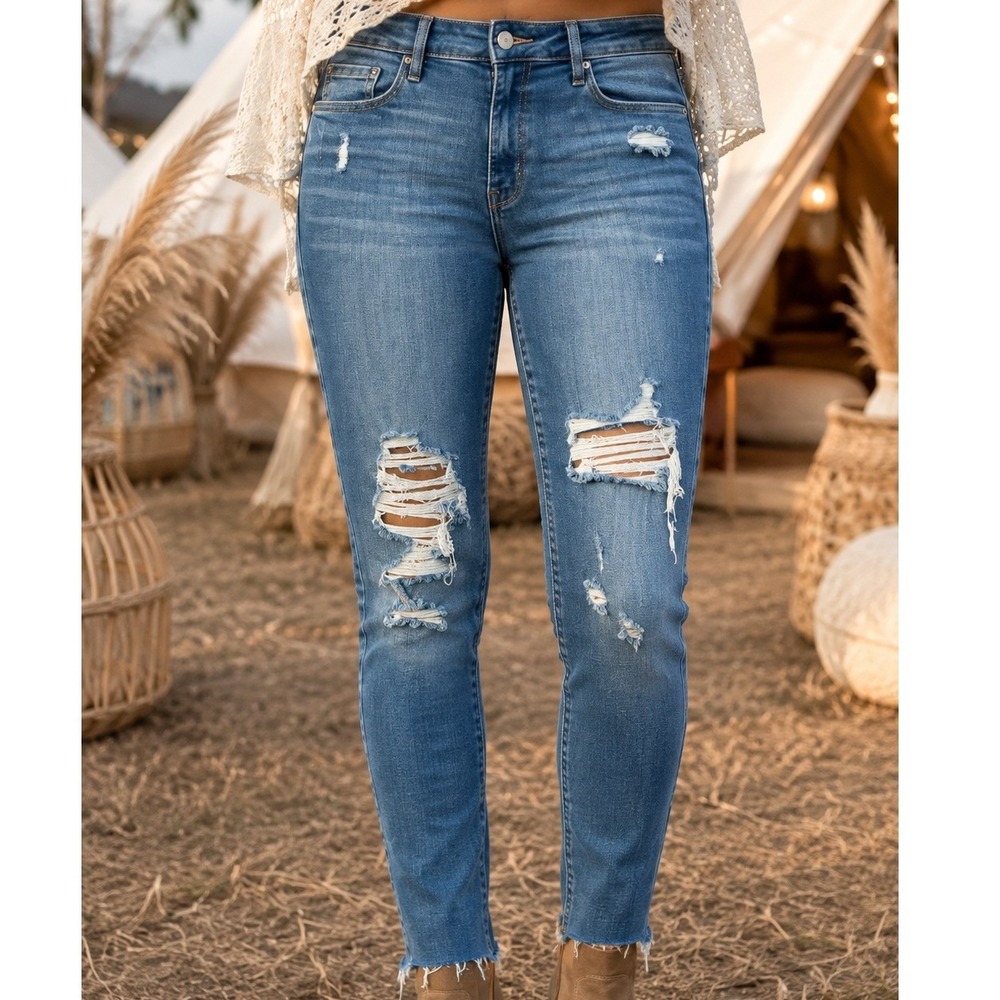Old Navy Rockstar Super Skinny Distressed High Rise Jeans Blue 14 360 Stretch